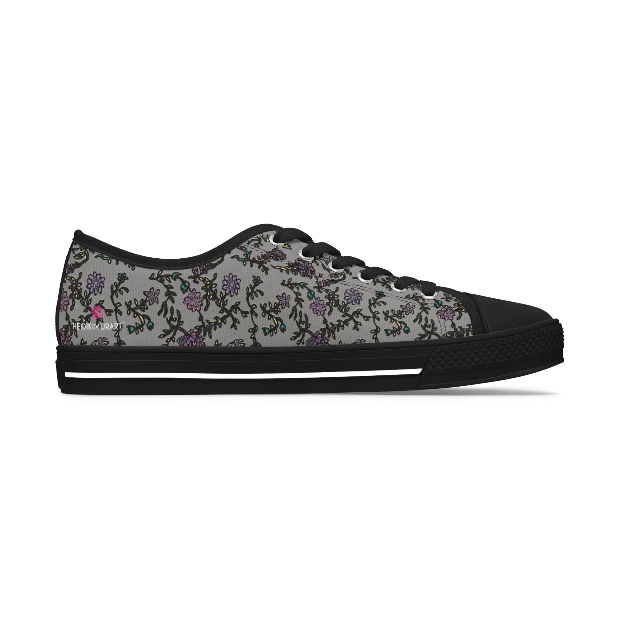 Grey Purple Floral Women's Sneakers, Floral Print Best Women's Low Top Canvas Sneakers (US Size: 5.5-12)