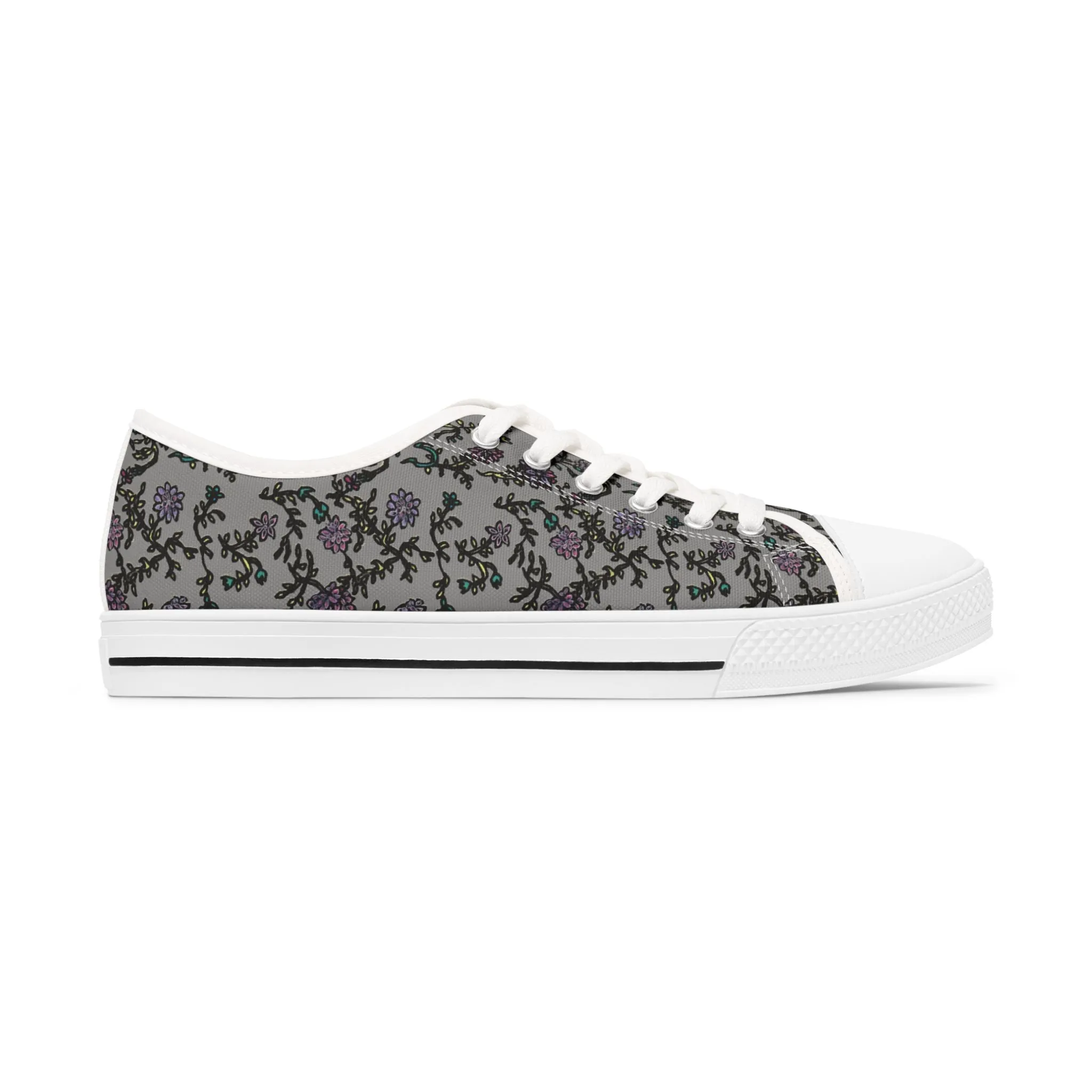 Grey Purple Floral Women's Sneakers, Floral Print Best Women's Low Top Canvas Sneakers (US Size: 5.5-12)