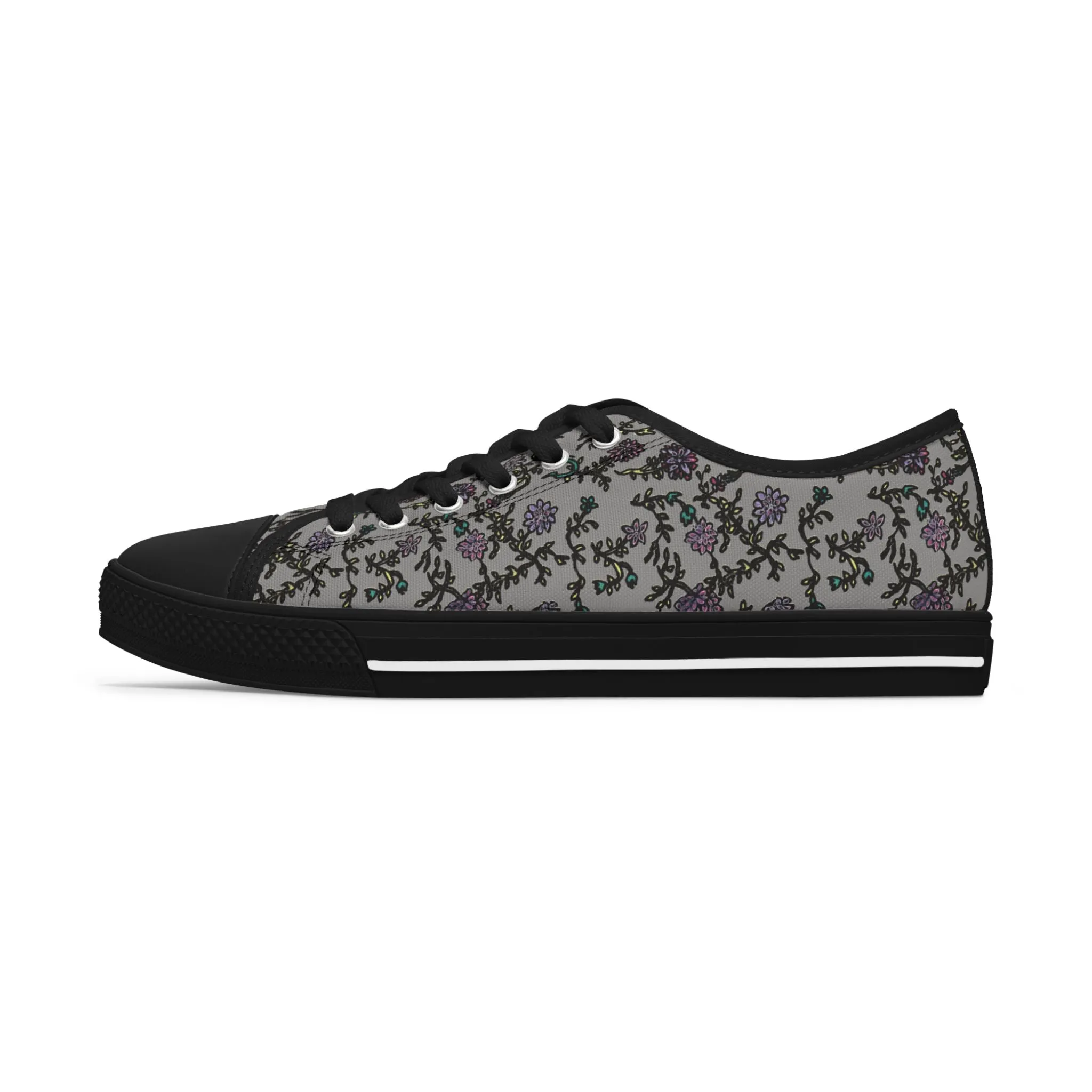 Grey Purple Floral Women's Sneakers, Floral Print Best Women's Low Top Canvas Sneakers (US Size: 5.5-12)