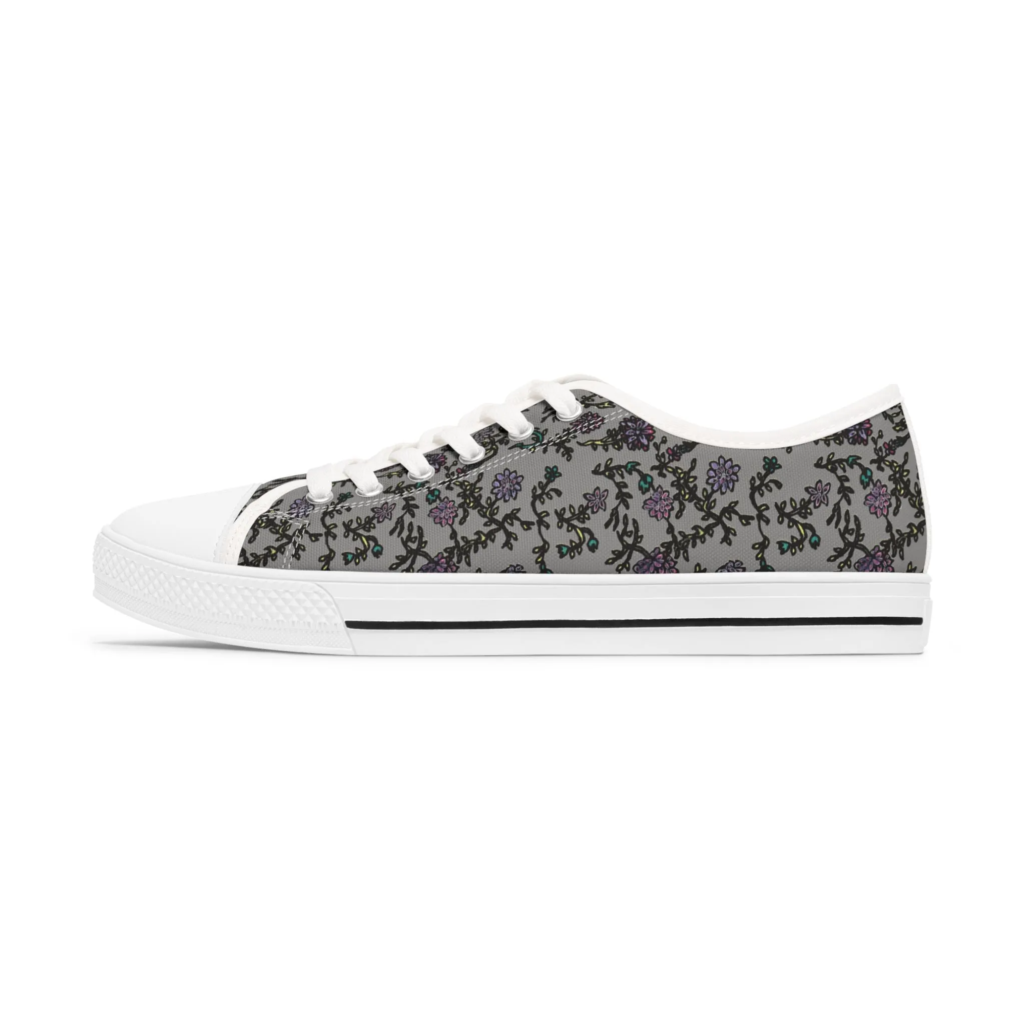 Grey Purple Floral Women's Sneakers, Floral Print Best Women's Low Top Canvas Sneakers (US Size: 5.5-12)