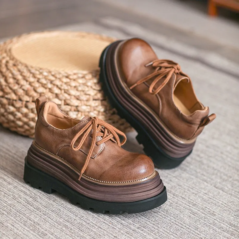 Horse Leather 80mm Platform Derby Shoes in Brown/Coffee