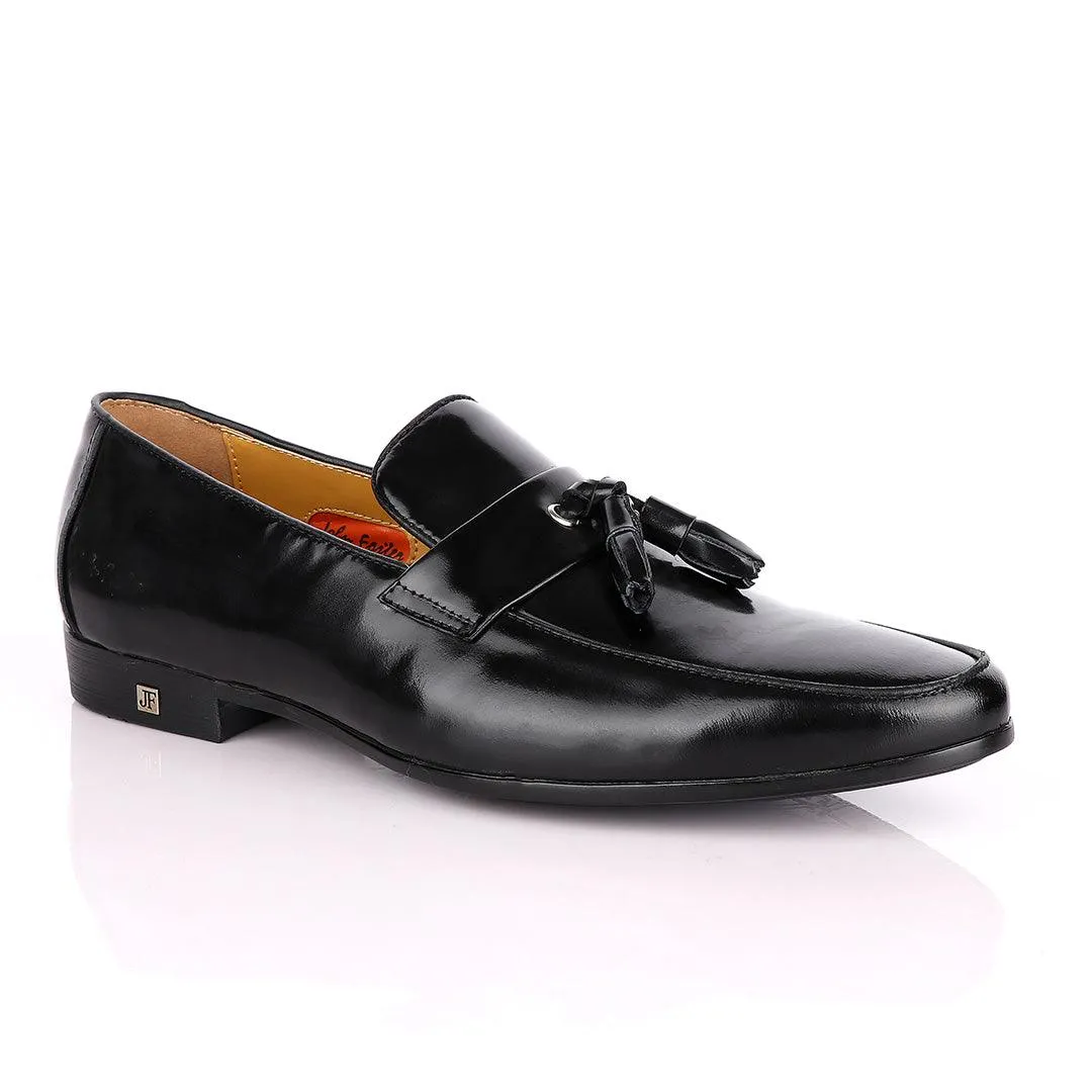 John Foster Black slip-on welted tassel loafers Shoe