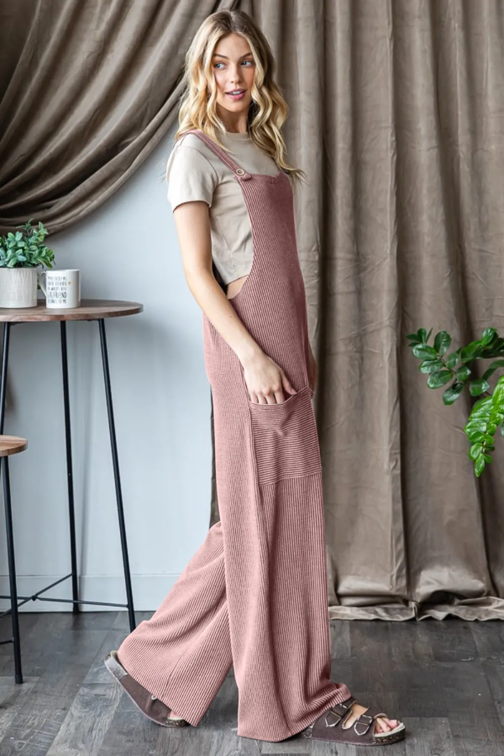 Joly Size-Inclusive Ribbed Front Pocket Sleeveless Heimish  Jumpsuit