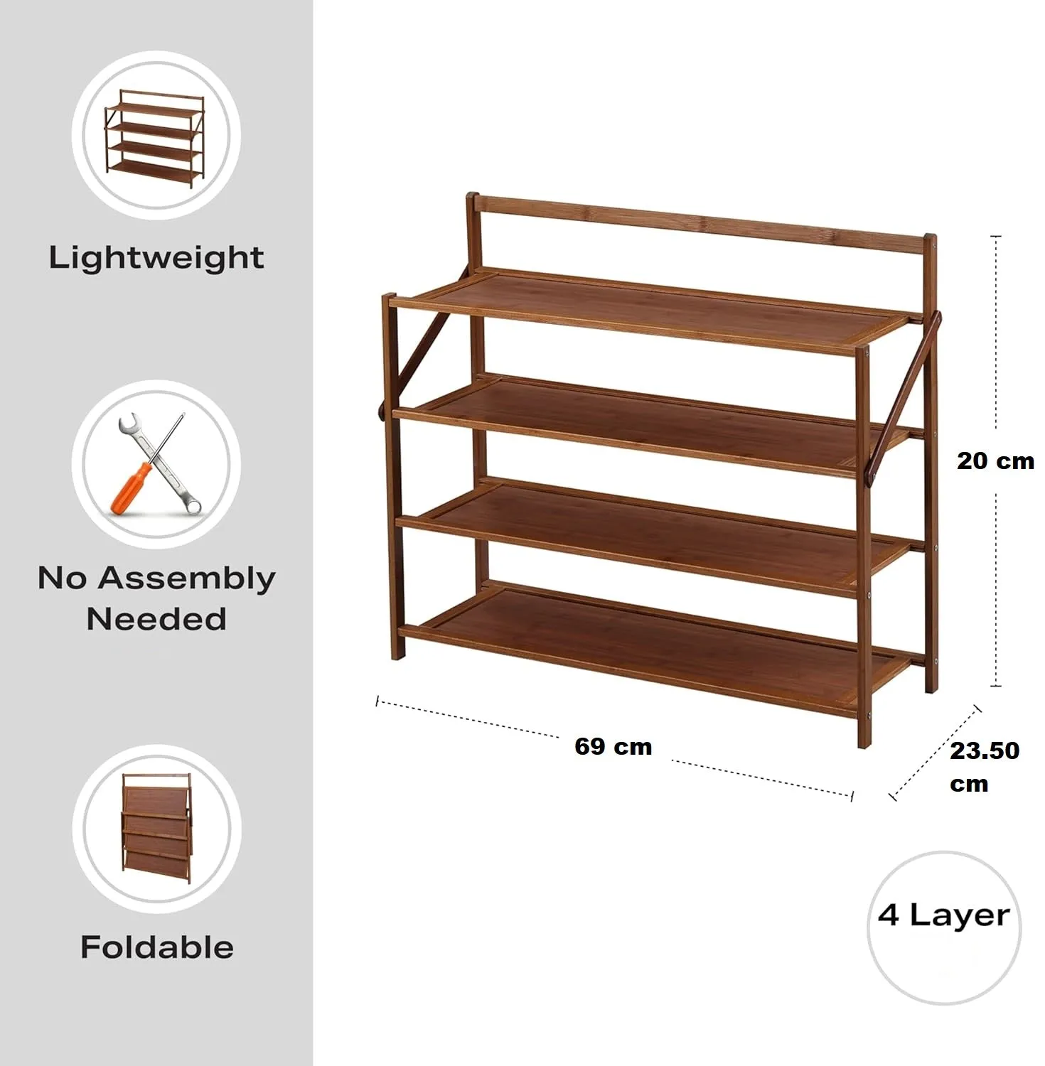 Krishyam® 4-Tier Free Standing Shoe Racks, Stackable Bamboo Wood Shoe Rack Durable Shoe Shelf Holder, Functional Sturdy Shoe Organizer (4 Folding Shelves Bamboo)