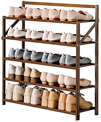 Krishyam® 5-Tier Free Standing Shoe Racks, Stackable Bamboo Wood Shoe Rack Durable Shoe Shelf Holder, Functional Sturdy Shoe Organizer (5 FOLDING SHELVES BAMBOO)