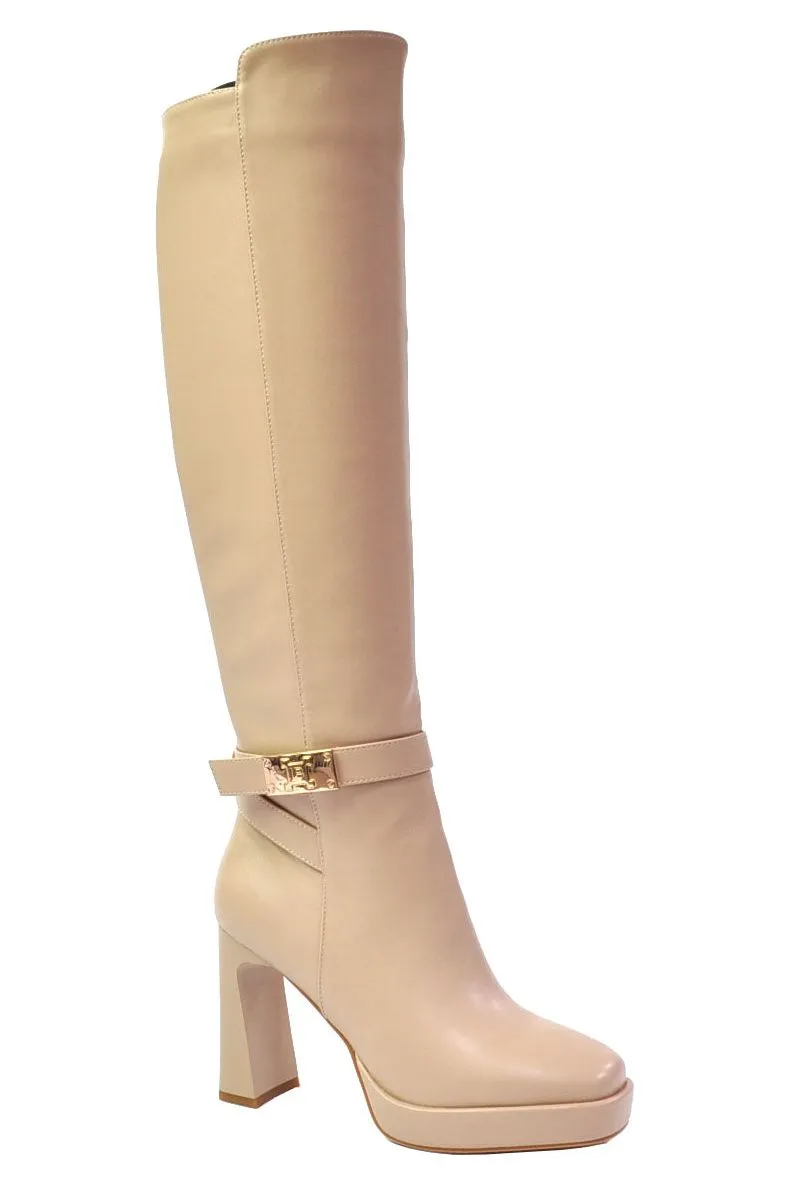 LAURA BIAGOTTI HEELED KNEE HIGH BOOT WITH GOLD DETAILING