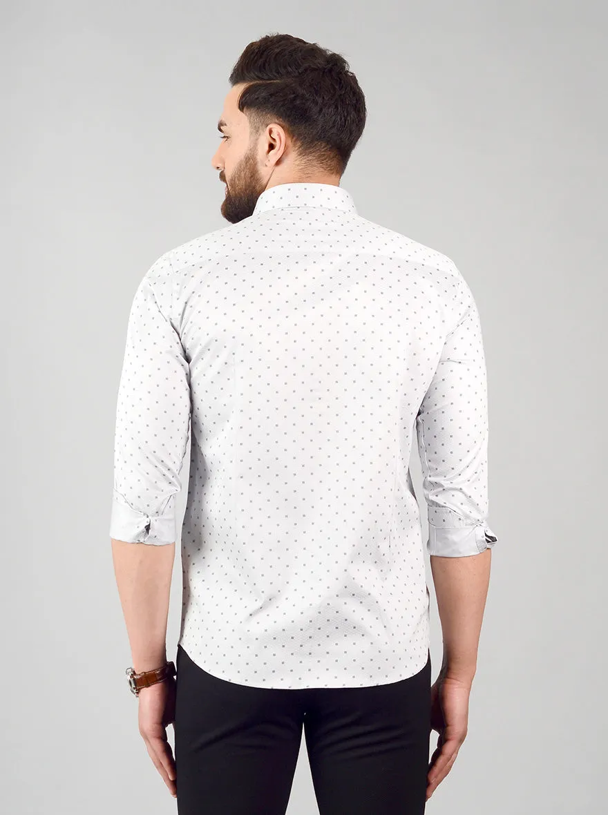 Light Grey Printed Slim Fit Formal Shirt | Greenfibre