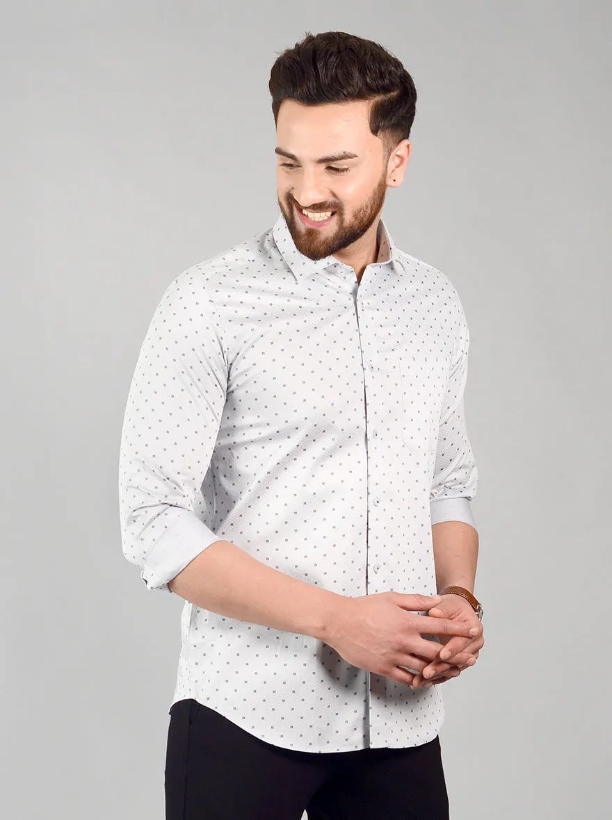 Light Grey Printed Slim Fit Formal Shirt | Greenfibre