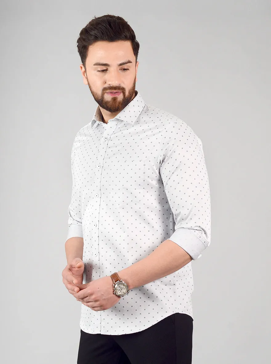 Light Grey Printed Slim Fit Formal Shirt | Greenfibre