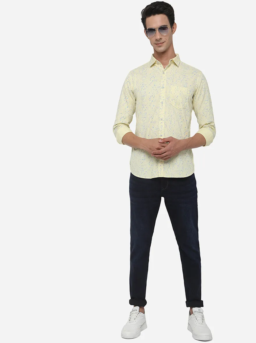 Light Yellow Printed Slim Fit Semi Casual Shirt | JadeBlue