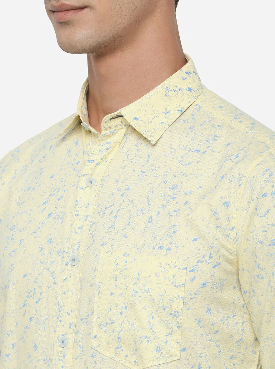 Light Yellow Printed Slim Fit Semi Casual Shirt | JadeBlue