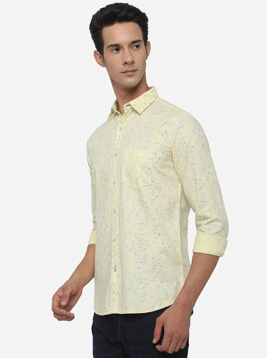 Light Yellow Printed Slim Fit Semi Casual Shirt | JadeBlue