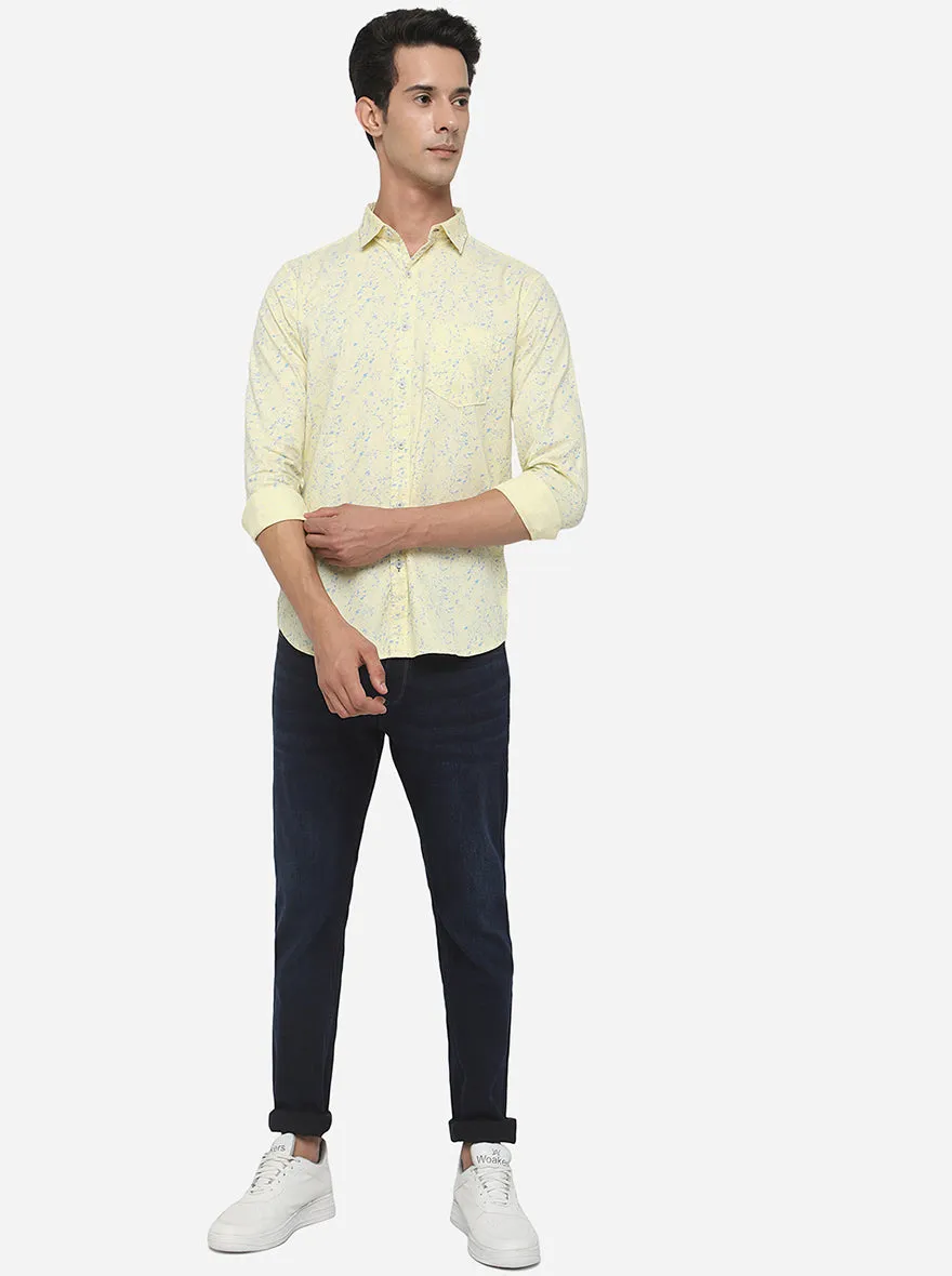 Light Yellow Printed Slim Fit Semi Casual Shirt | JadeBlue