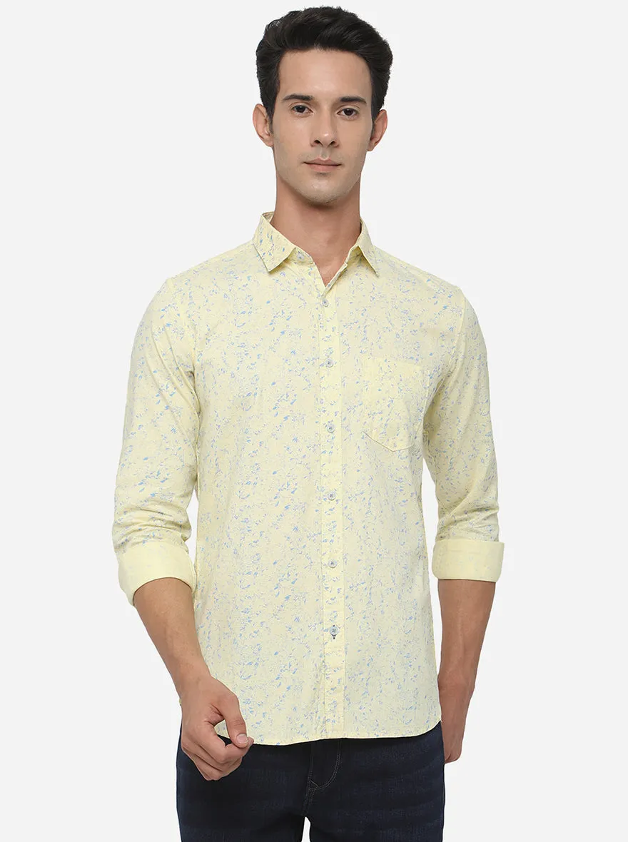 Light Yellow Printed Slim Fit Semi Casual Shirt | JadeBlue