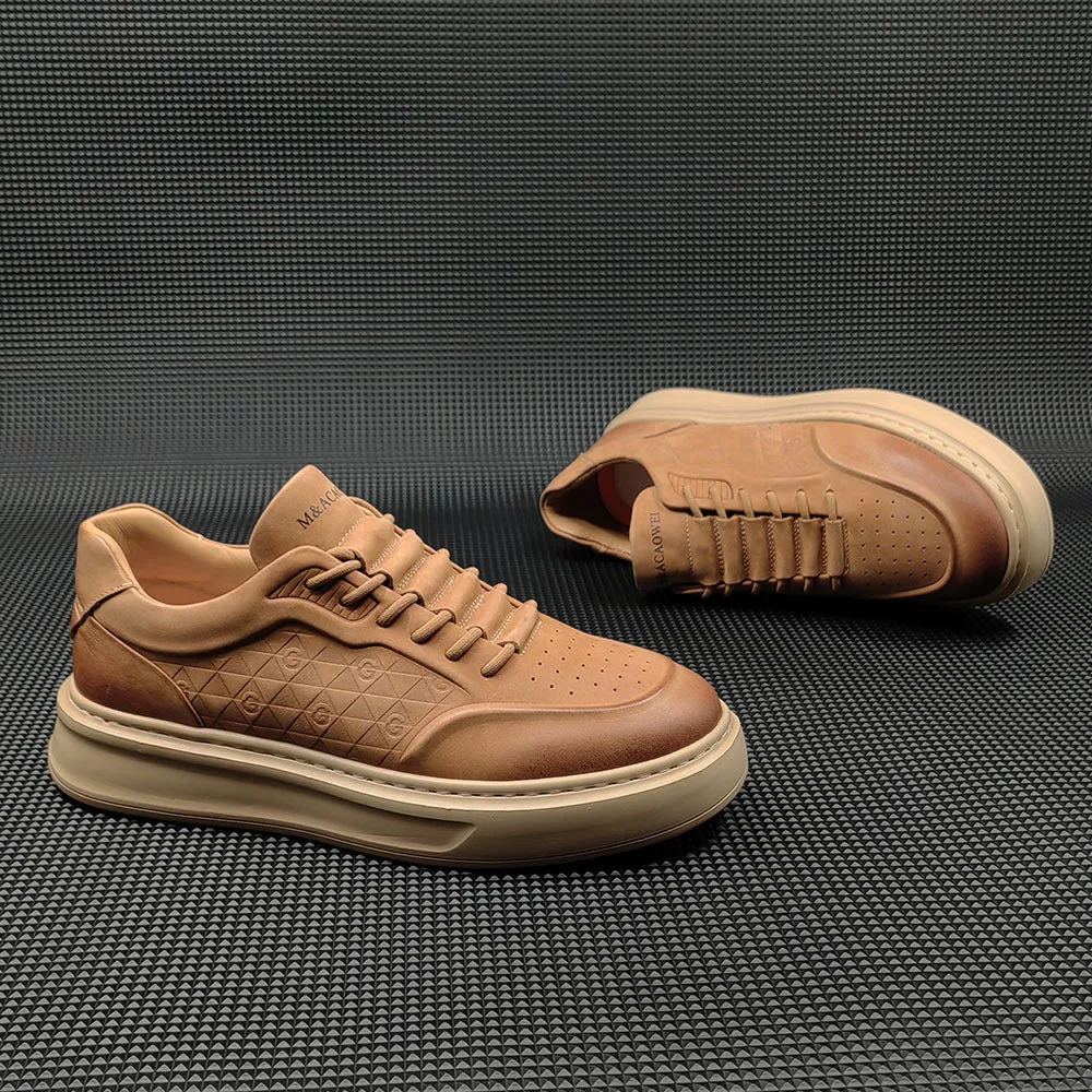 Men Minimalist Embossed Breathable Leather Casual Shoes