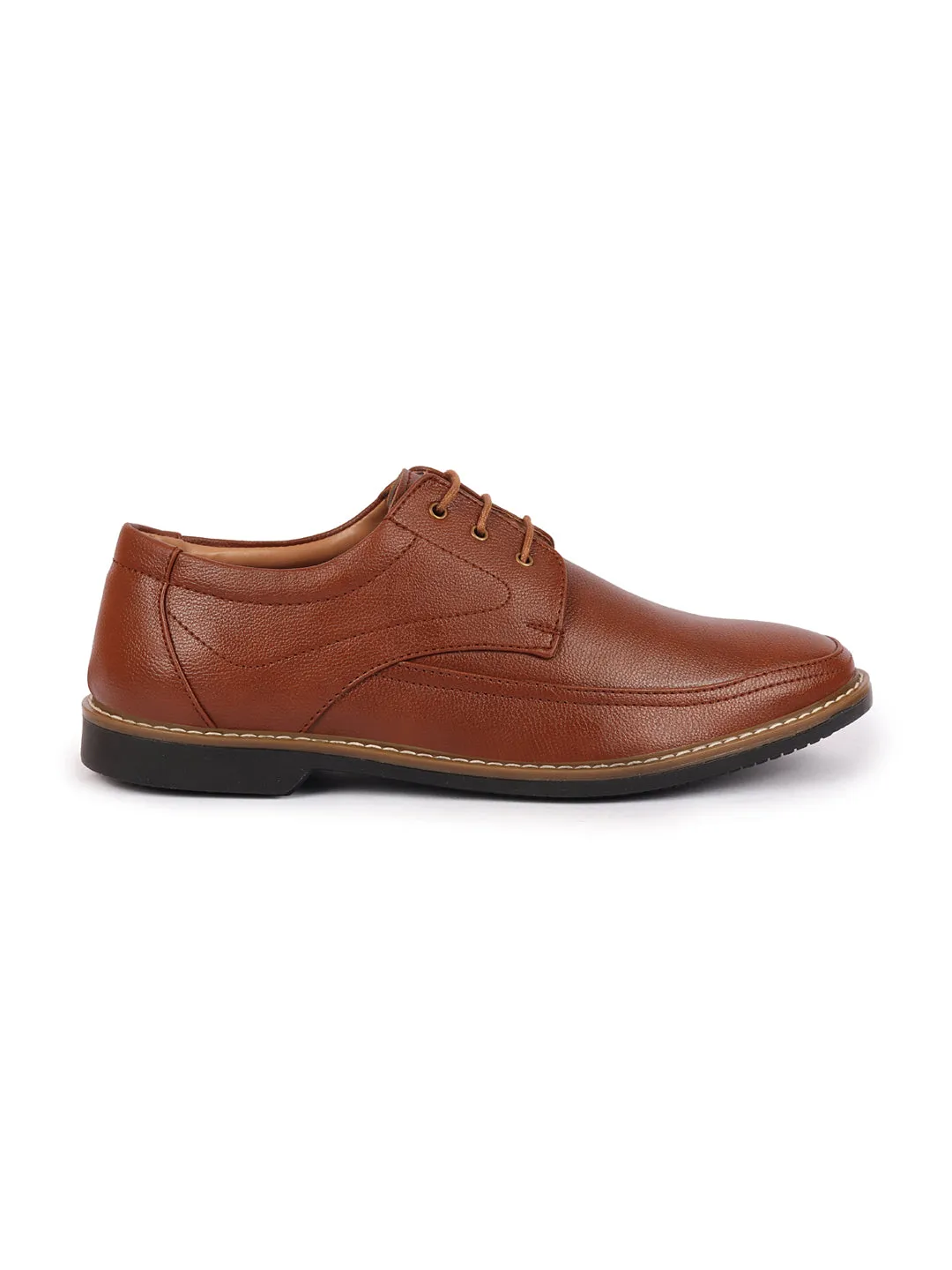 Men Tan Formal Lace-Up Derby Uniform Dress Shoes