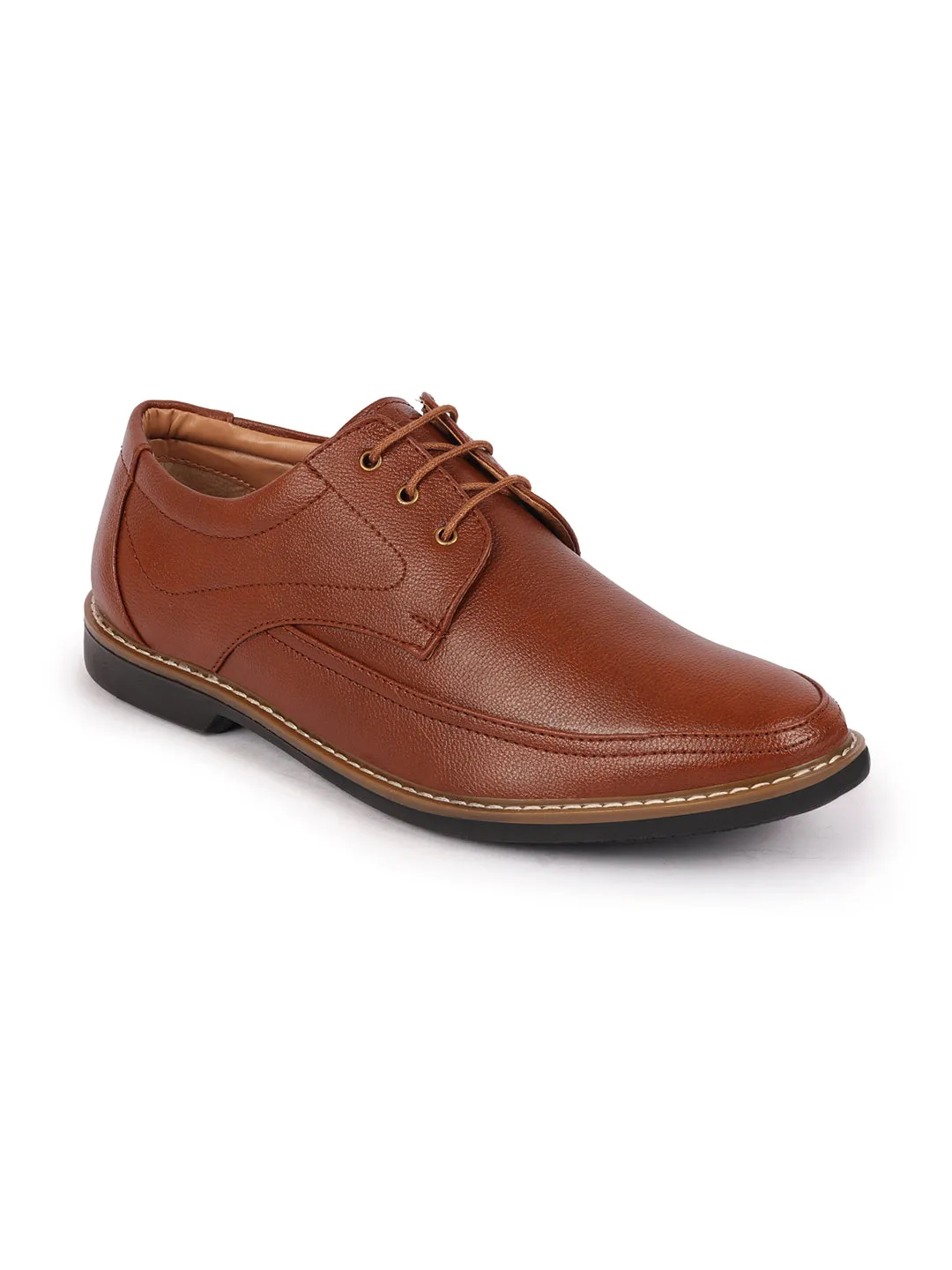 Men Tan Formal Lace-Up Derby Uniform Dress Shoes