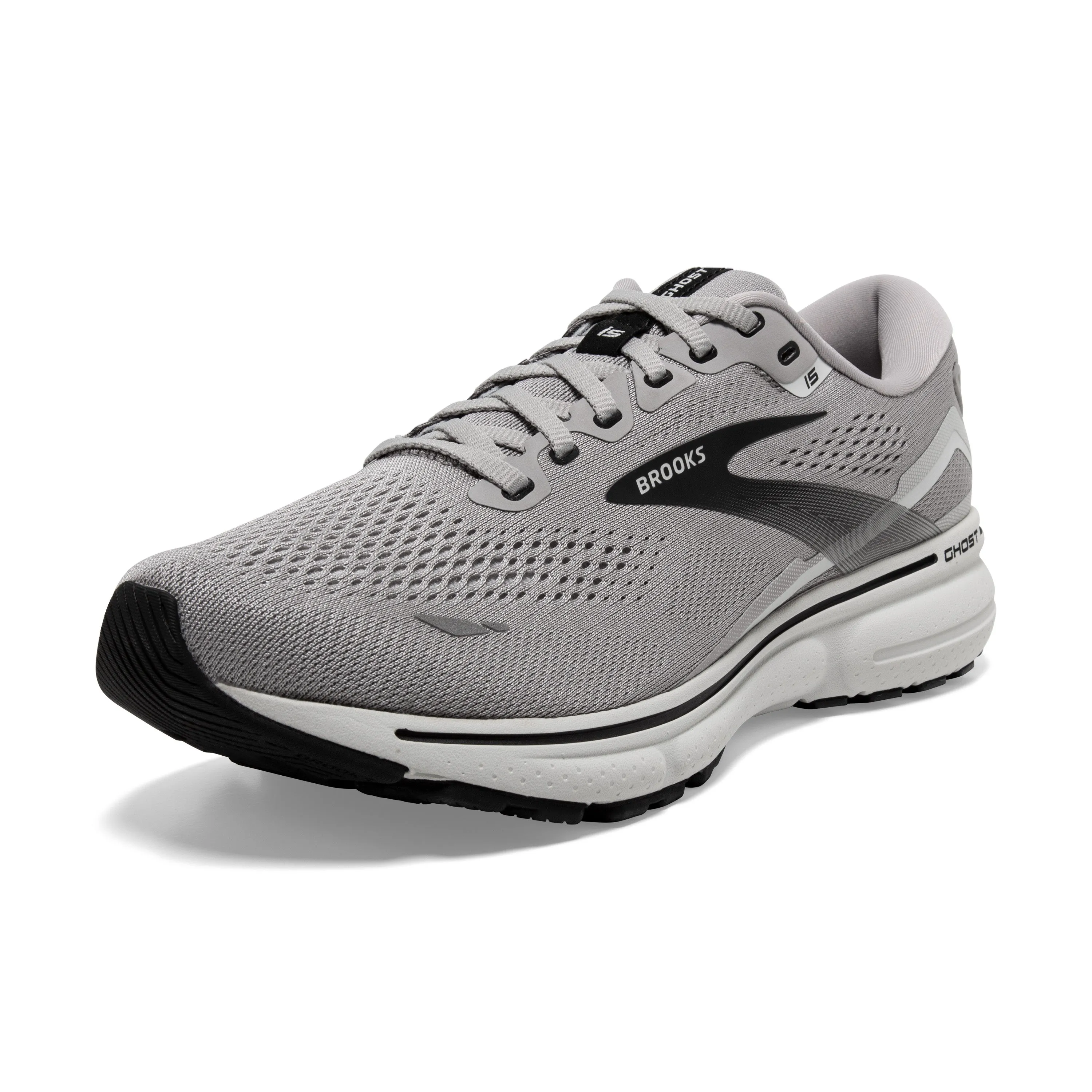 Men's Brooks Ghost 15 1103934E098 Color: Alloy/Oyster/Black (EXTRA WIDE WIDTH)