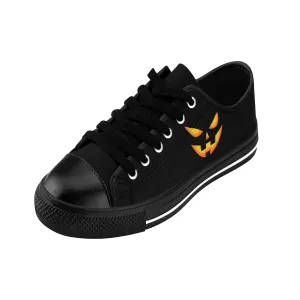 Men's Halloween Sneakers, Black Orange Pumpkin Face Low Top Party Shoes (US Size: 6-14)