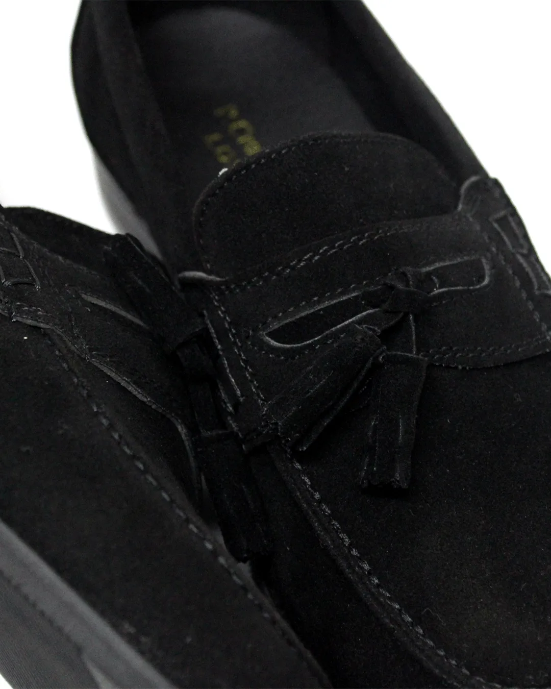 P CROUCH Black Tassle Suede Shoe