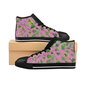 Pink Green Maidenhair Men's Tennis Shoes, Tropical Print Designer Best High-top Sneakers For Men