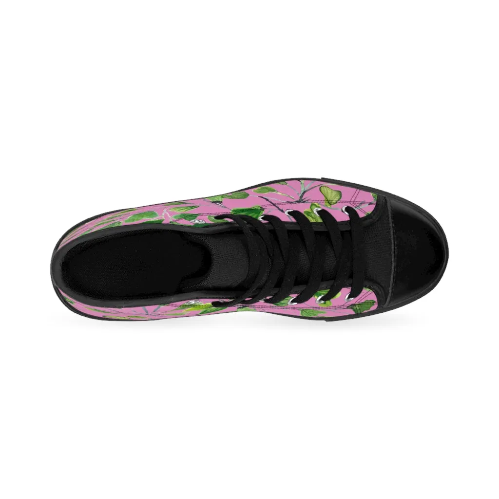 Pink Green Maidenhair Men's Tennis Shoes, Tropical Print Designer Best High-top Sneakers For Men