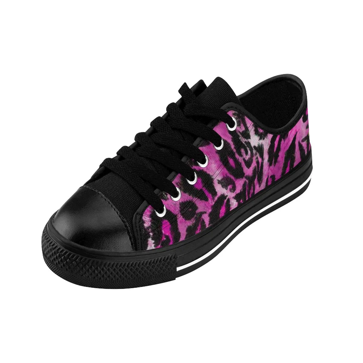 Pink Leopard Print Men's Sneakers, Animal Print Men's Low Top Canvas Fashion Shoes