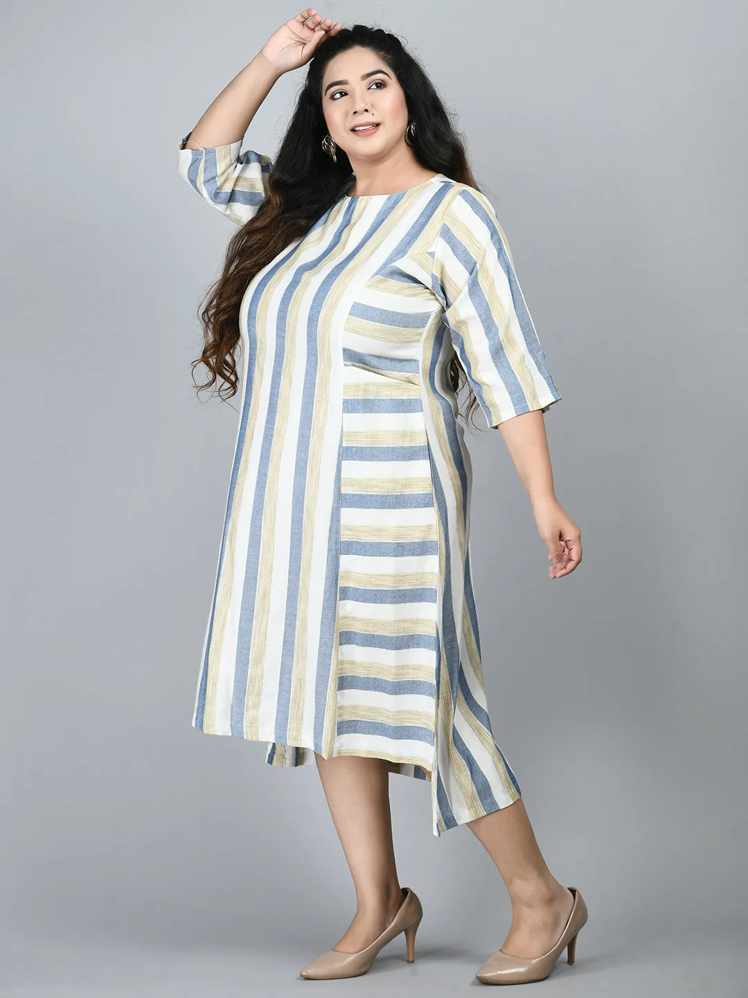 Plus Size Plus Size Striped Blue Midi Dress