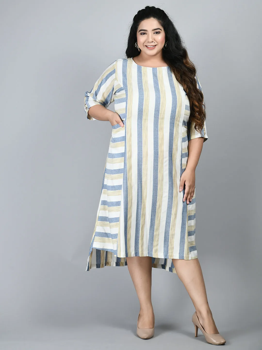 Plus Size Plus Size Striped Blue Midi Dress