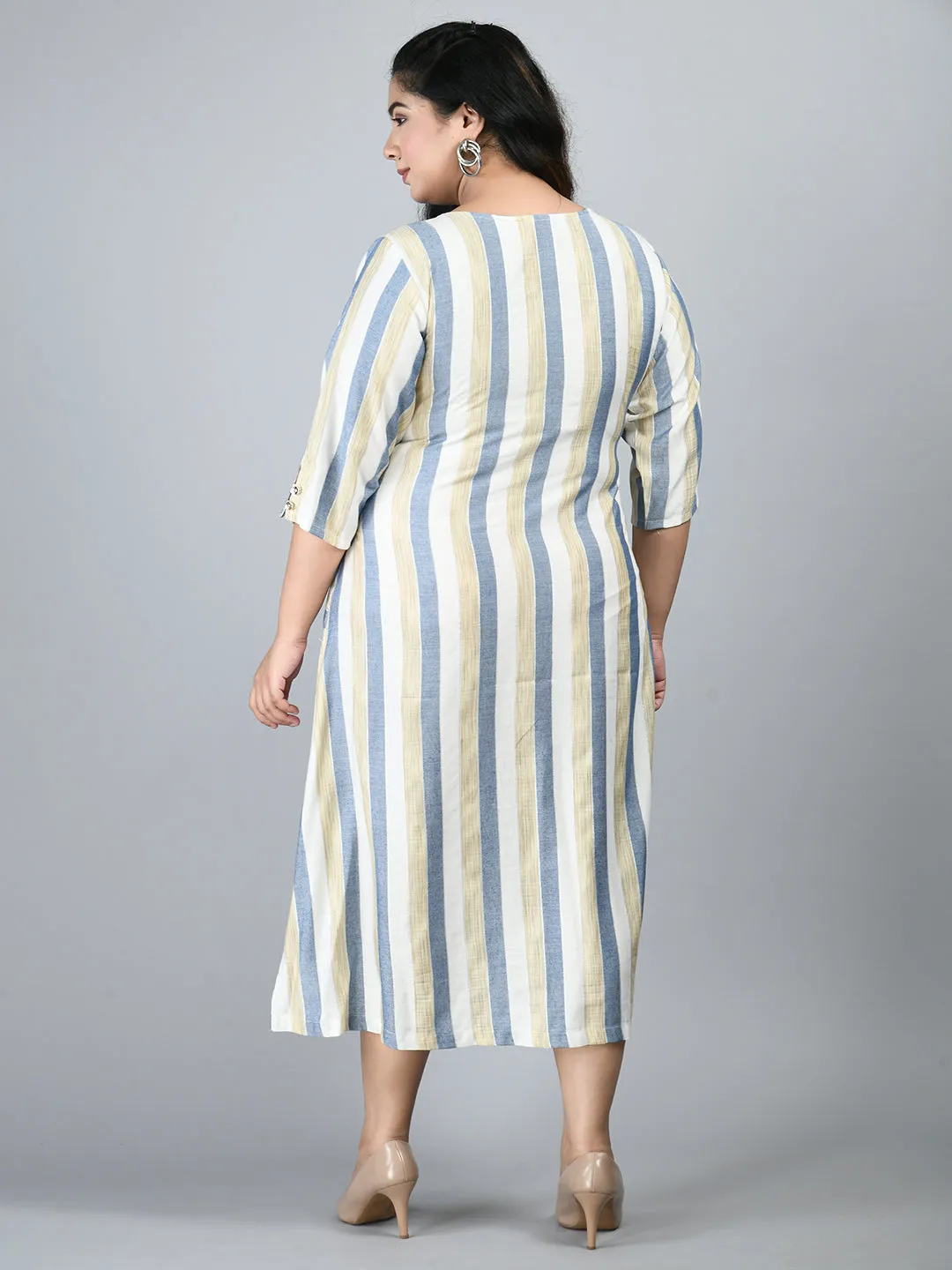 Plus Size Plus Size Striped Blue Midi Dress