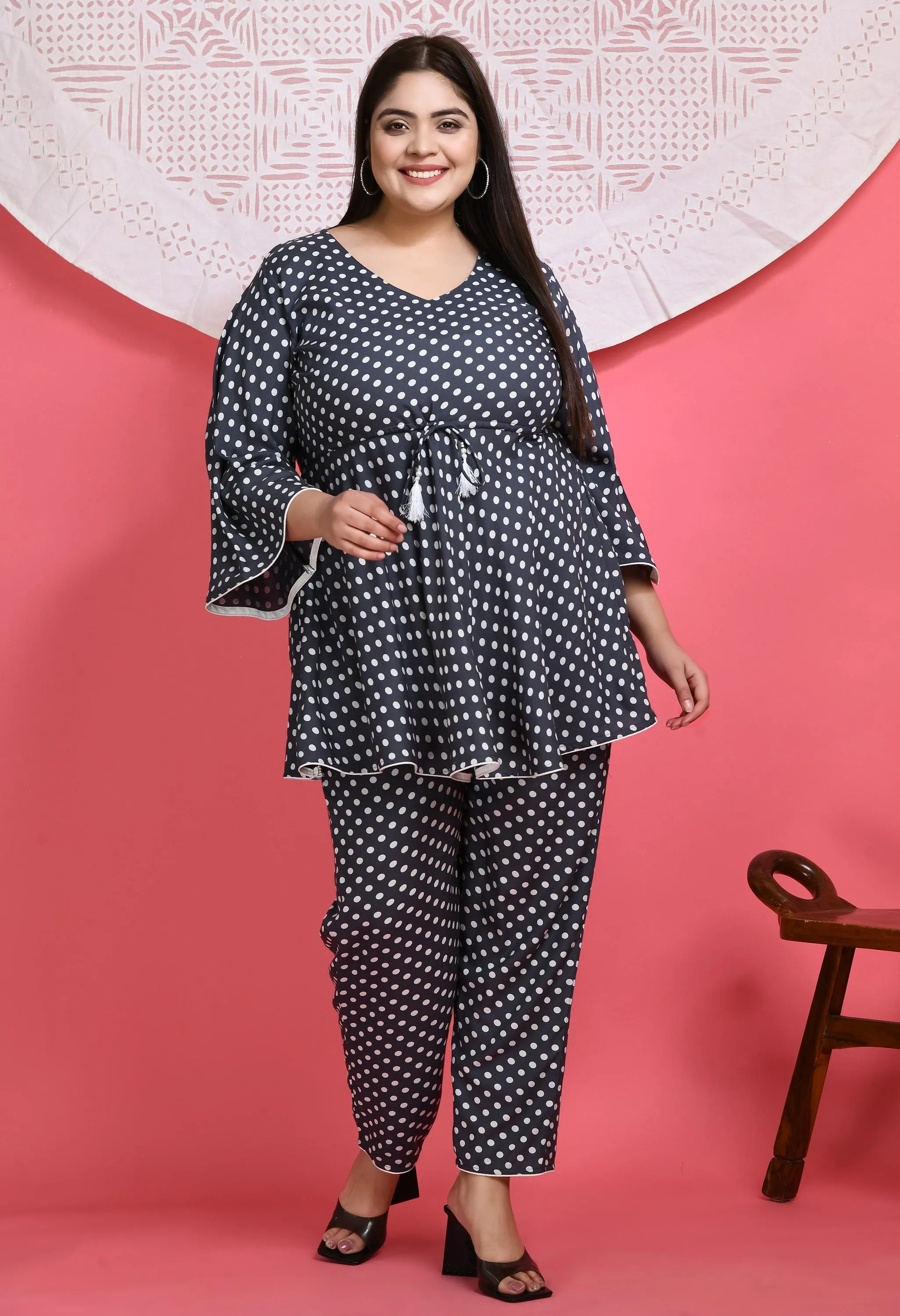 Plus Size Polka Dot Grey Co-ord set