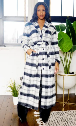 Plush Plaid  | Long Coat- Black/White FINAL SALE