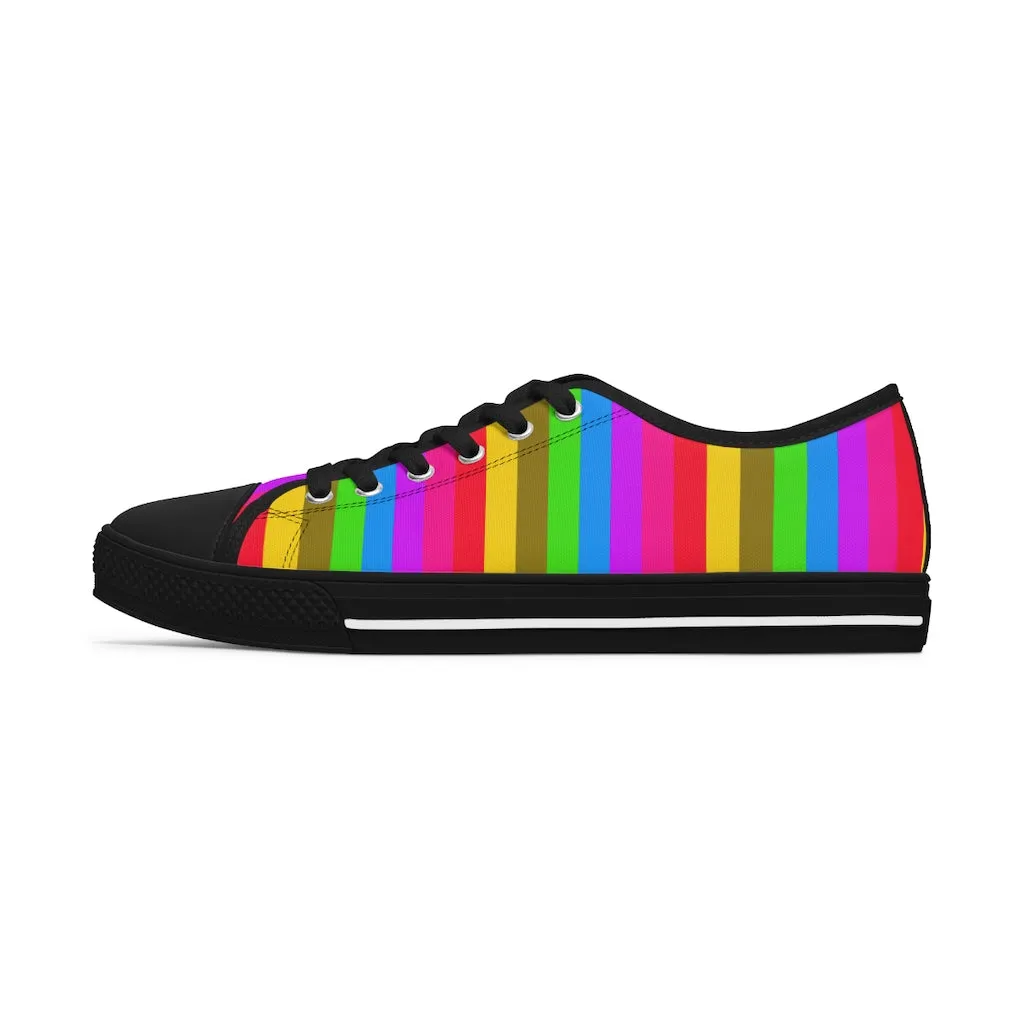 Rainbow Stripes Women's Low Tops, Gay Pride Striped Low Top Sneakers For Women (US Size: 5.5-12)