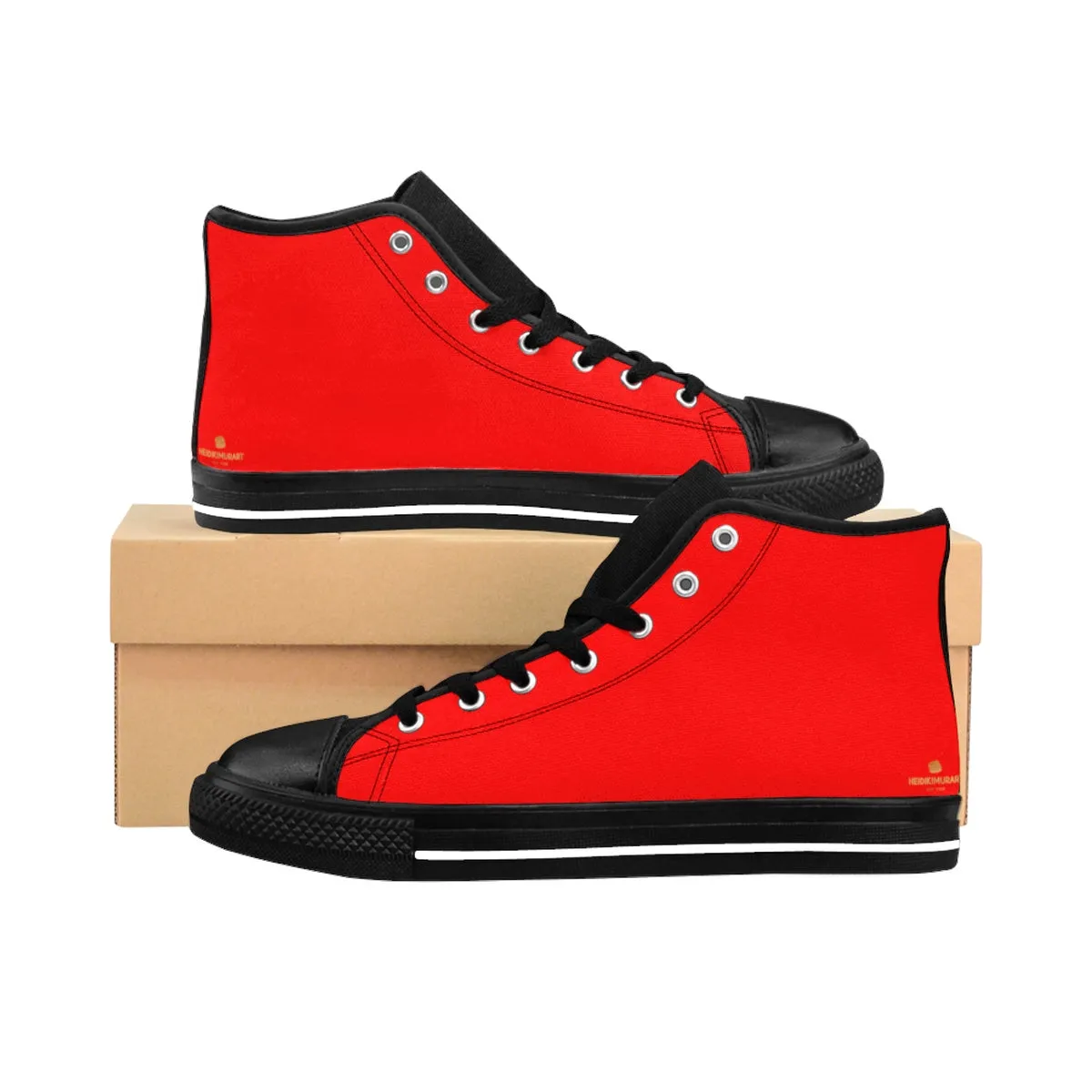 Red Hot Men's Sneakers, Best Solid Color Print Premium Men's High-top Fashion Sneakers, Casual Shoes