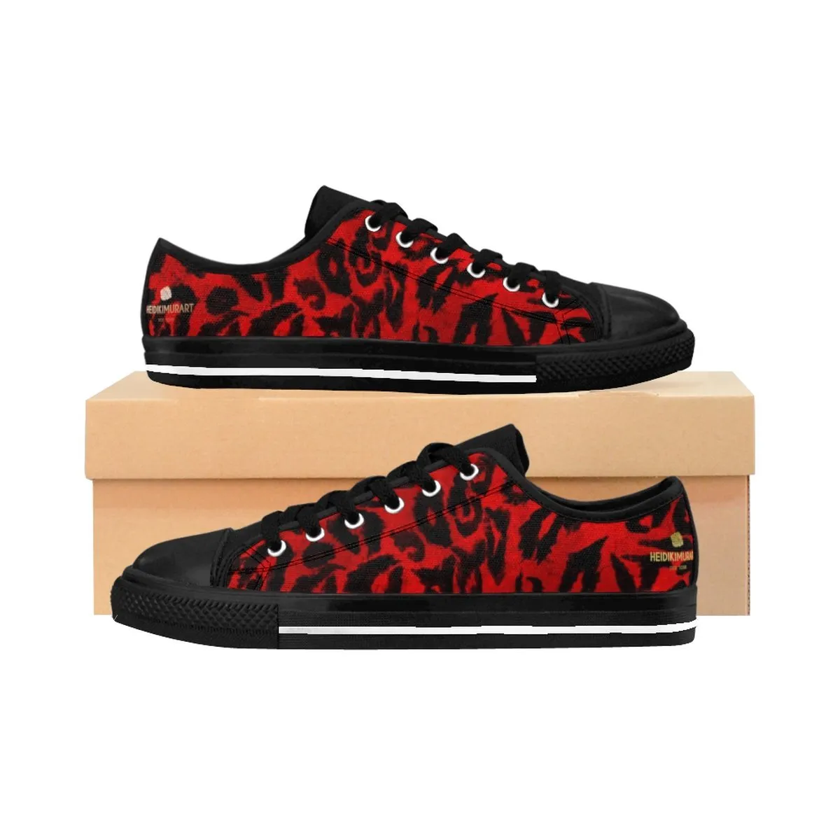 Red Leopard Men's Sneakers, Animal Print Premium Low Top Sneakers Tennis Running Shoes