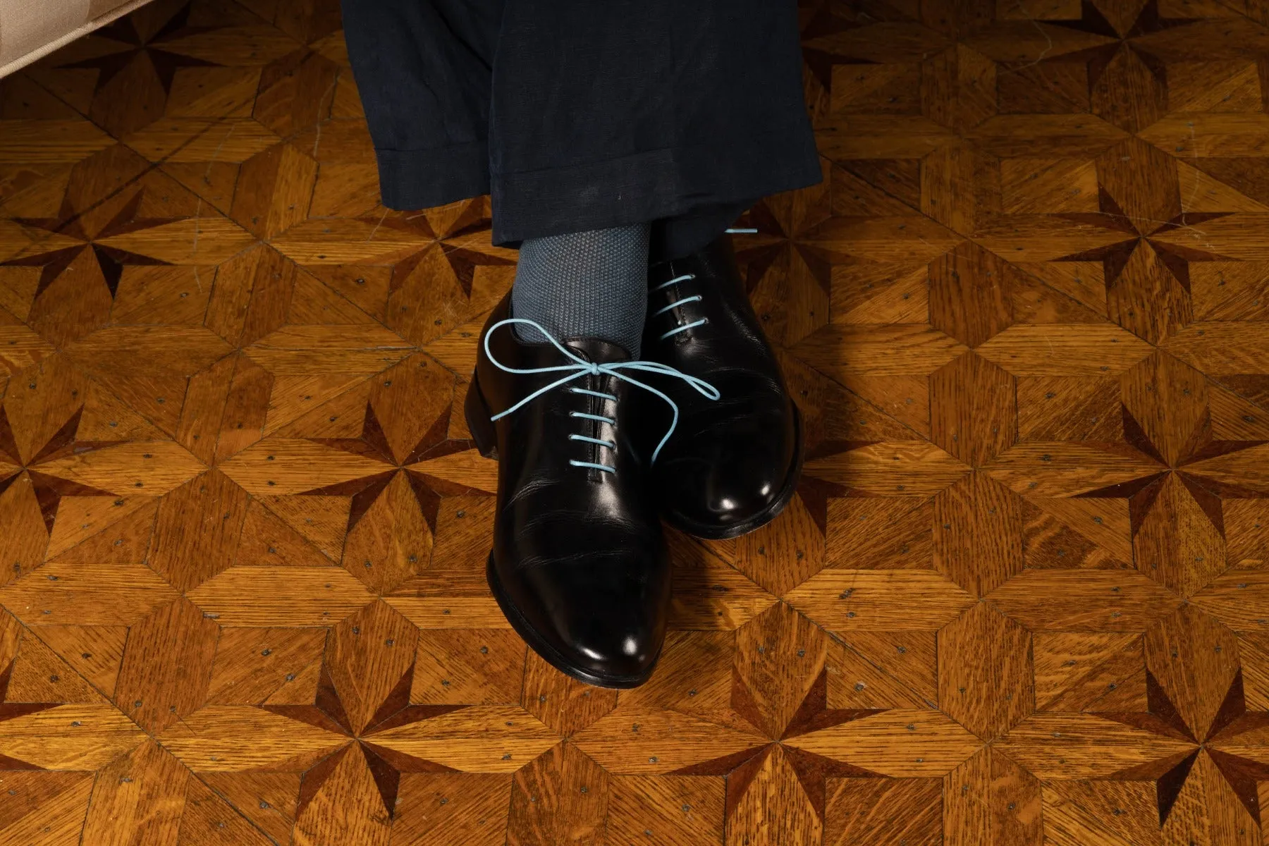 Round Light Blue Waxed Cotton Shoelaces