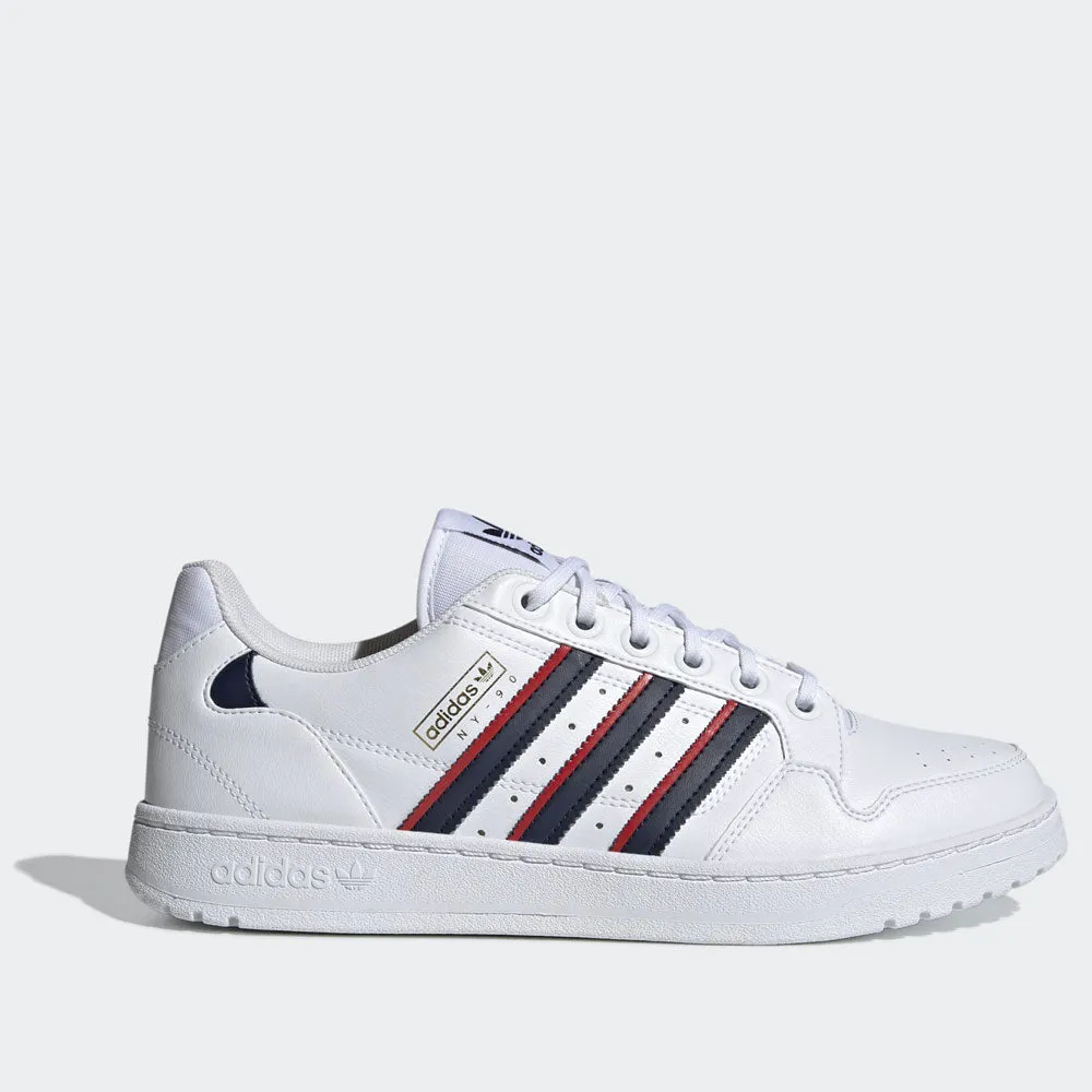 Scarpe ADIDAS Sneakers linea NY 90 Stripes in Pelle Bianco Blu e Rosso