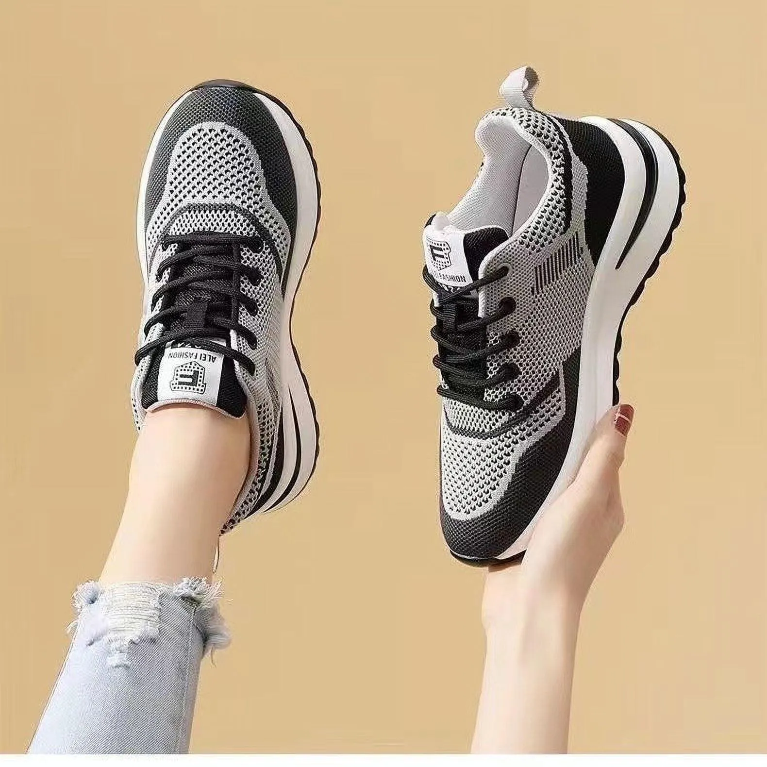 Spring and summer flying woven women's sneaker fashion all-match running shoes mesh breathable casual women