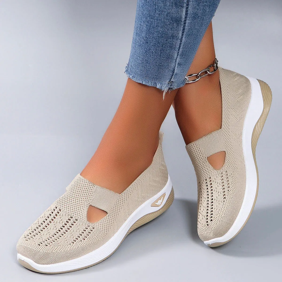 Spring new women's sports shoes, fashionable, breathable, lightweight, non-slip, wear-resistant, casual sports shoes, flat shoes