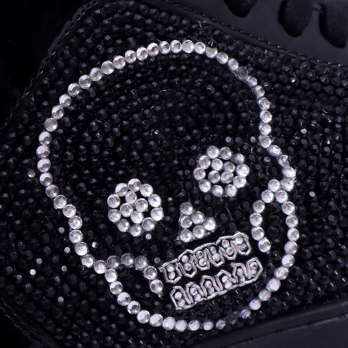 Studded Patent Leather Sneakers with Black and Silver 'BARESKIN' Skull Face Swarovski Crystal Zardosi by Brune & Bareskin