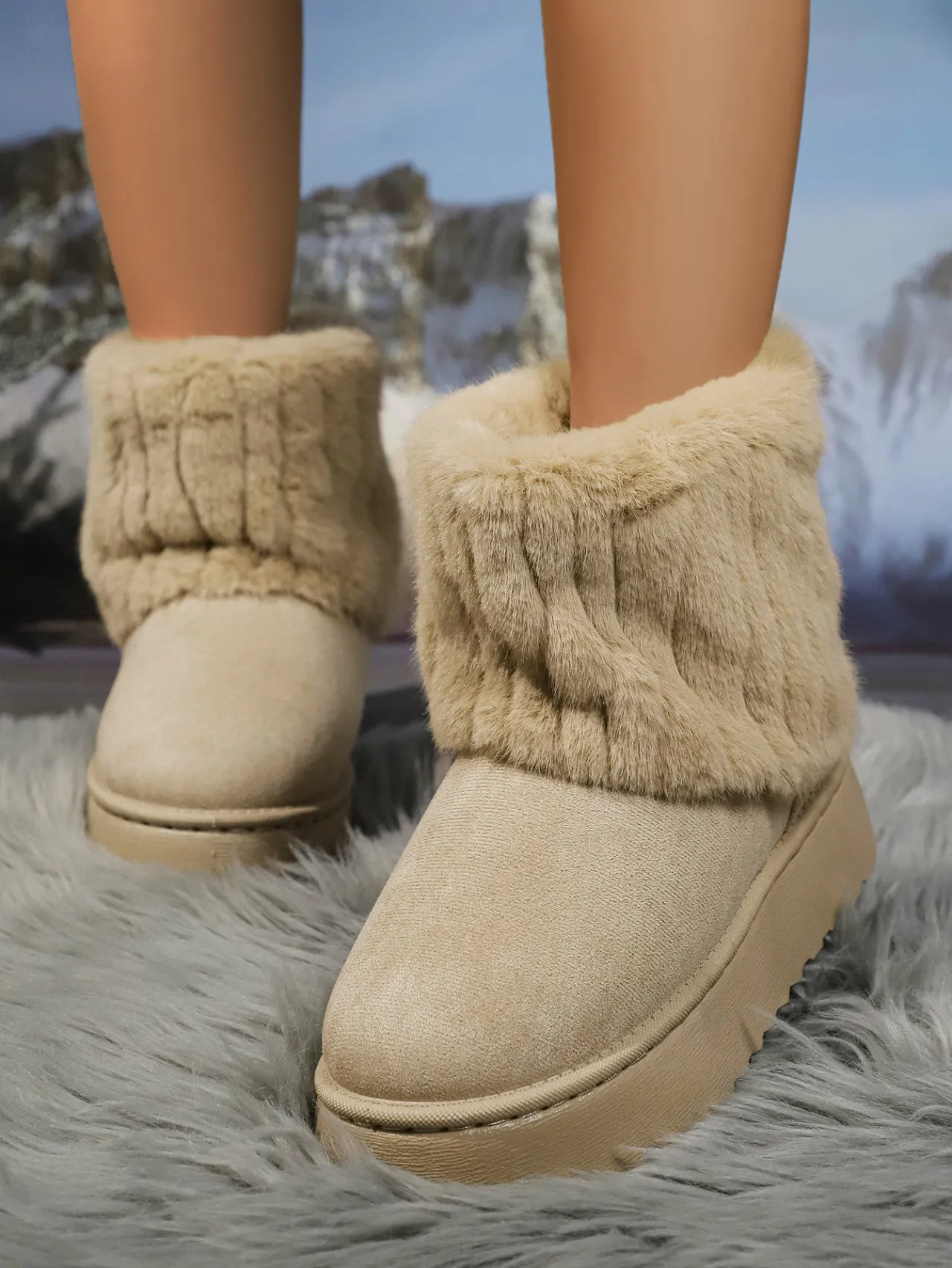 Thermal Faux Fur Suede Platform Boots