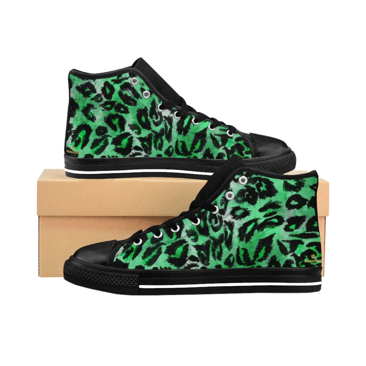 Tropical Green Leopard Animal Print Premium Men's High-top Fashion Sneakers