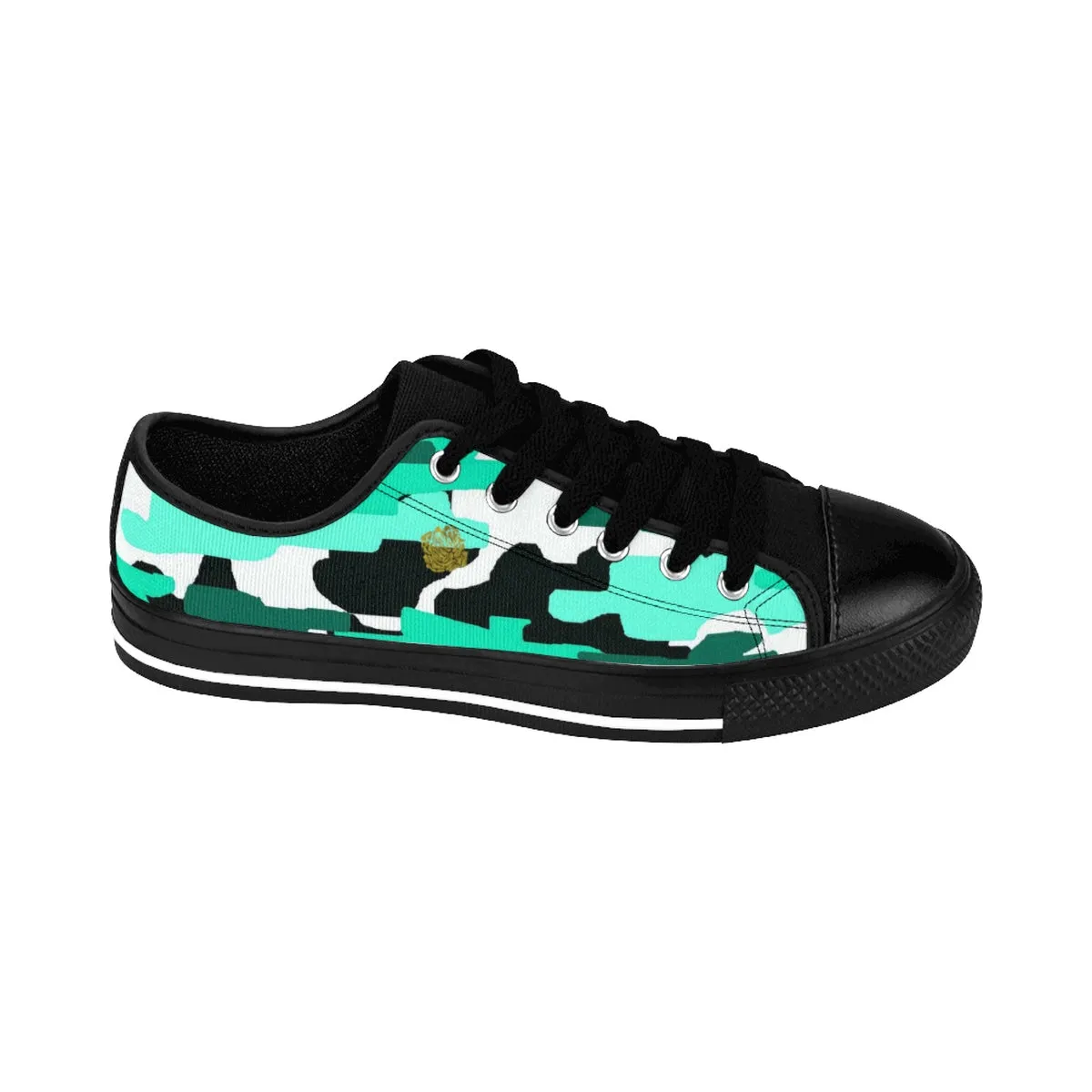 Turquoise Blue Camo Sneakers, Best Camouflage Military Print Men's Low Top Nylon Canvas Sneakers