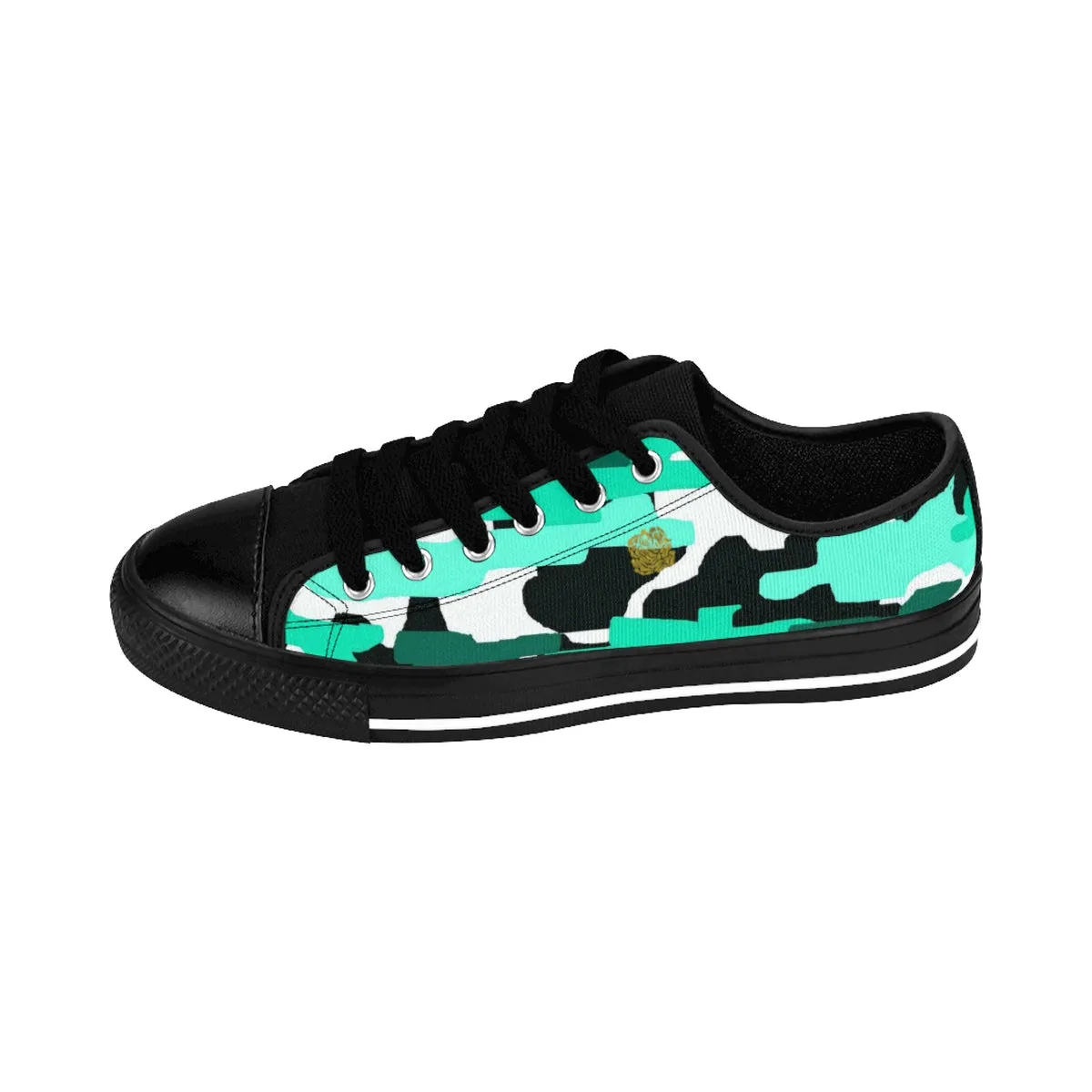 Turquoise Blue Camo Sneakers, Best Camouflage Military Print Men's Low Top Nylon Canvas Sneakers