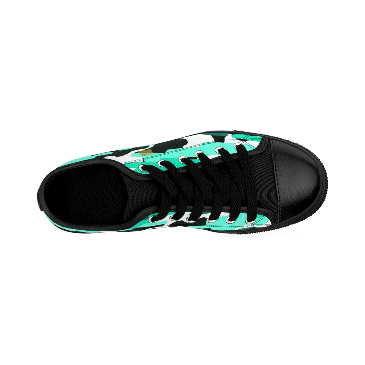 Turquoise Blue Camo Sneakers, Best Camouflage Military Print Men's Low Top Nylon Canvas Sneakers