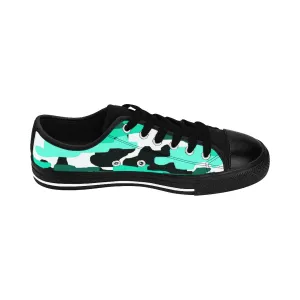 Turquoise Blue Camo Sneakers, Best Camouflage Military Print Men's Low Top Nylon Canvas Sneakers