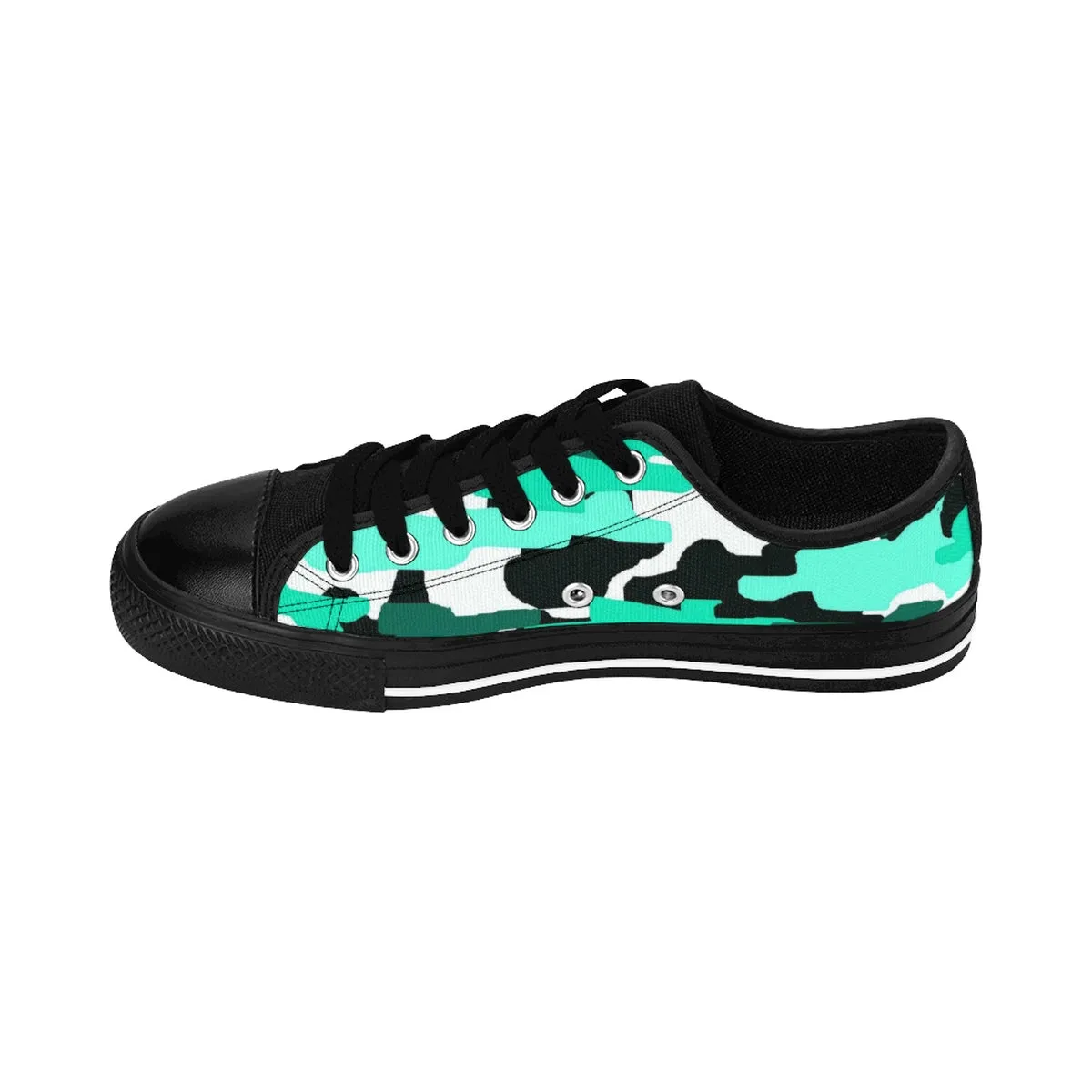 Turquoise Blue Camo Sneakers, Best Camouflage Military Print Men's Low Top Nylon Canvas Sneakers