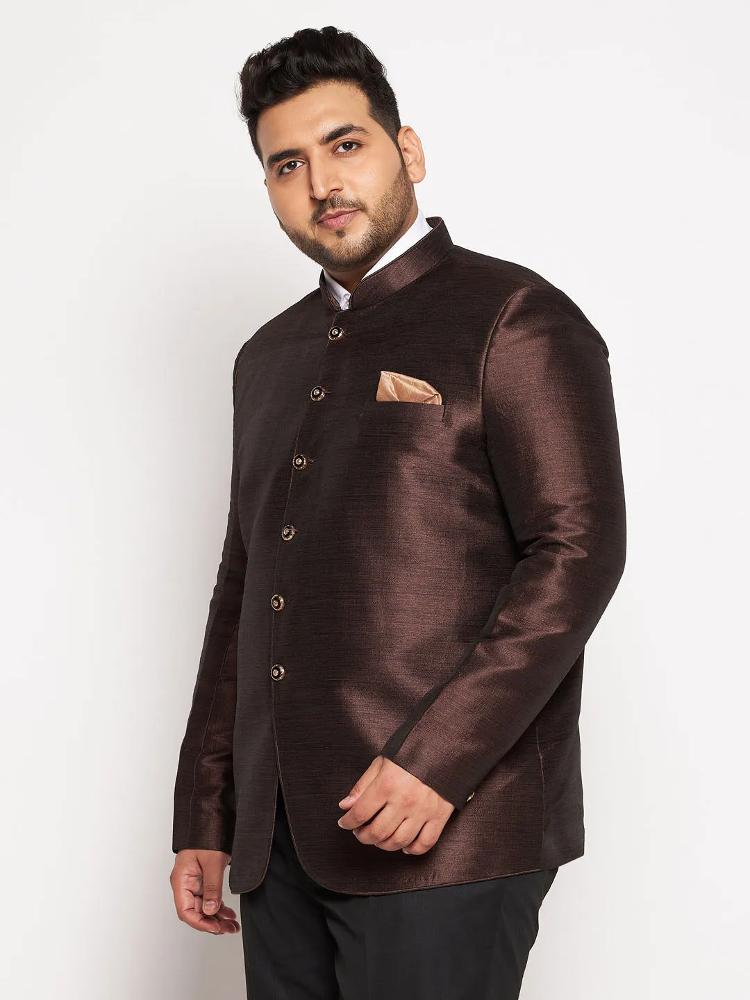 VASTRAMAY Plus Size Men's Coffee Silk Blend Jodhpuri