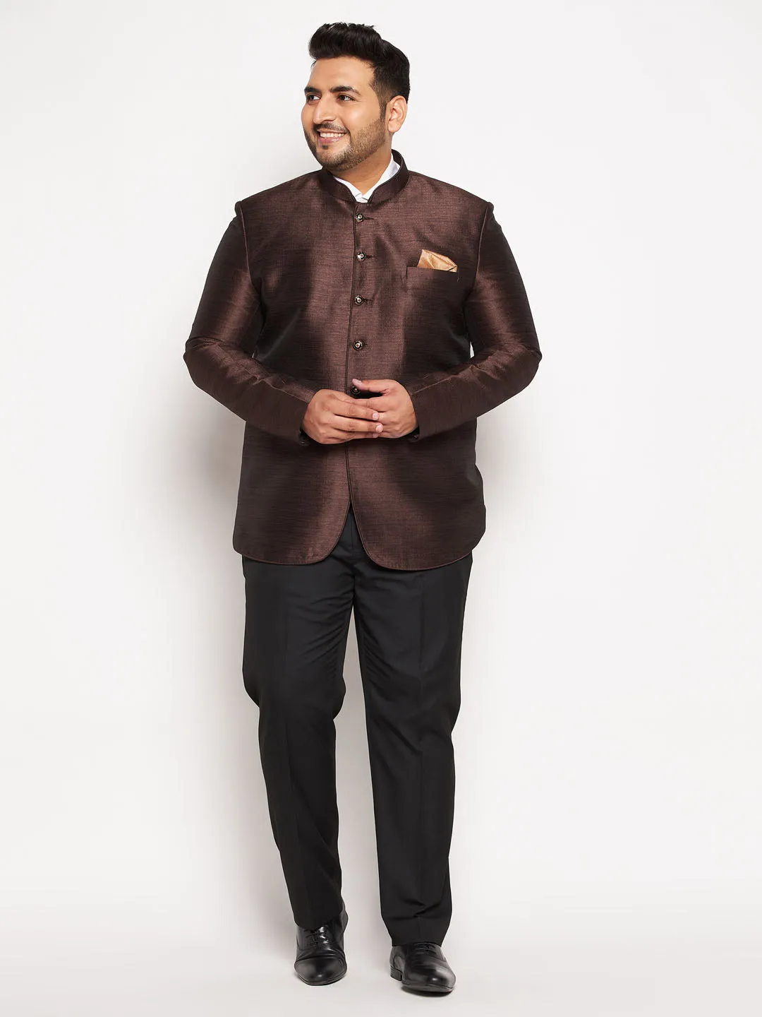 VASTRAMAY Plus Size Men's Coffee Silk Blend Jodhpuri