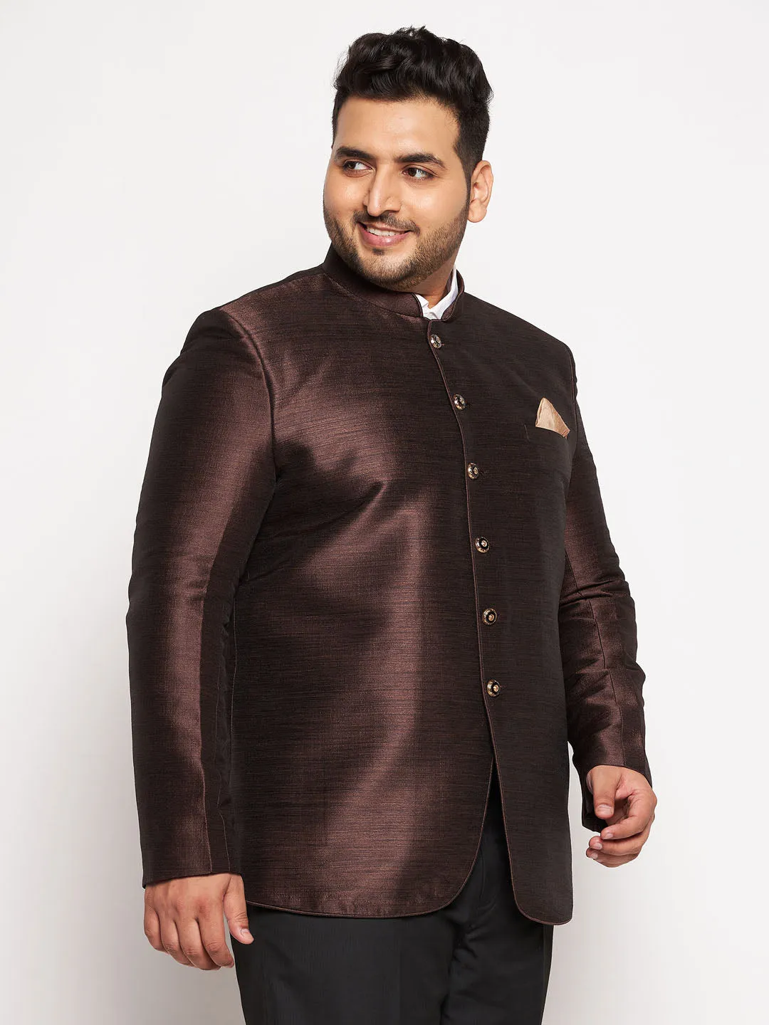 VASTRAMAY Plus Size Men's Coffee Silk Blend Jodhpuri